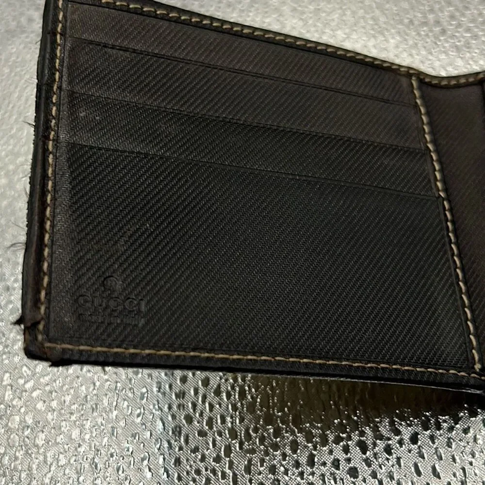 Gucci GG Monogram Bifold Wallet Brown Tan Canvas Cardholder Luxury Classic